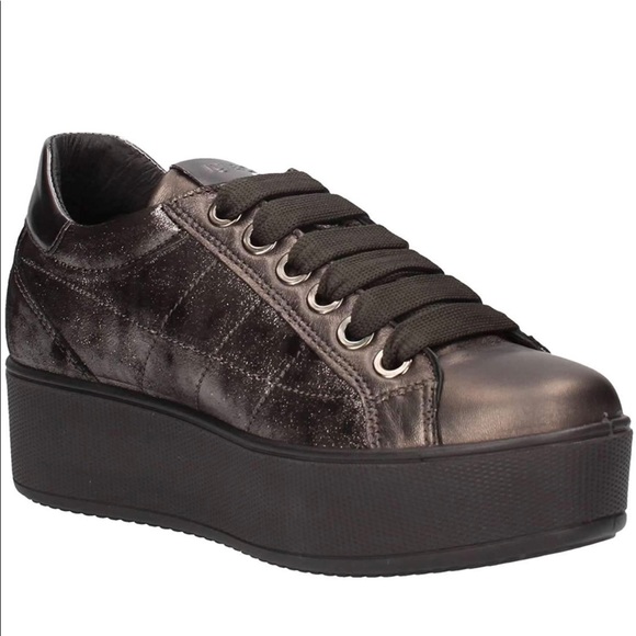 IGI&CO sneakers shoes high wedge woman leather black metallic - Picture 4 of 10